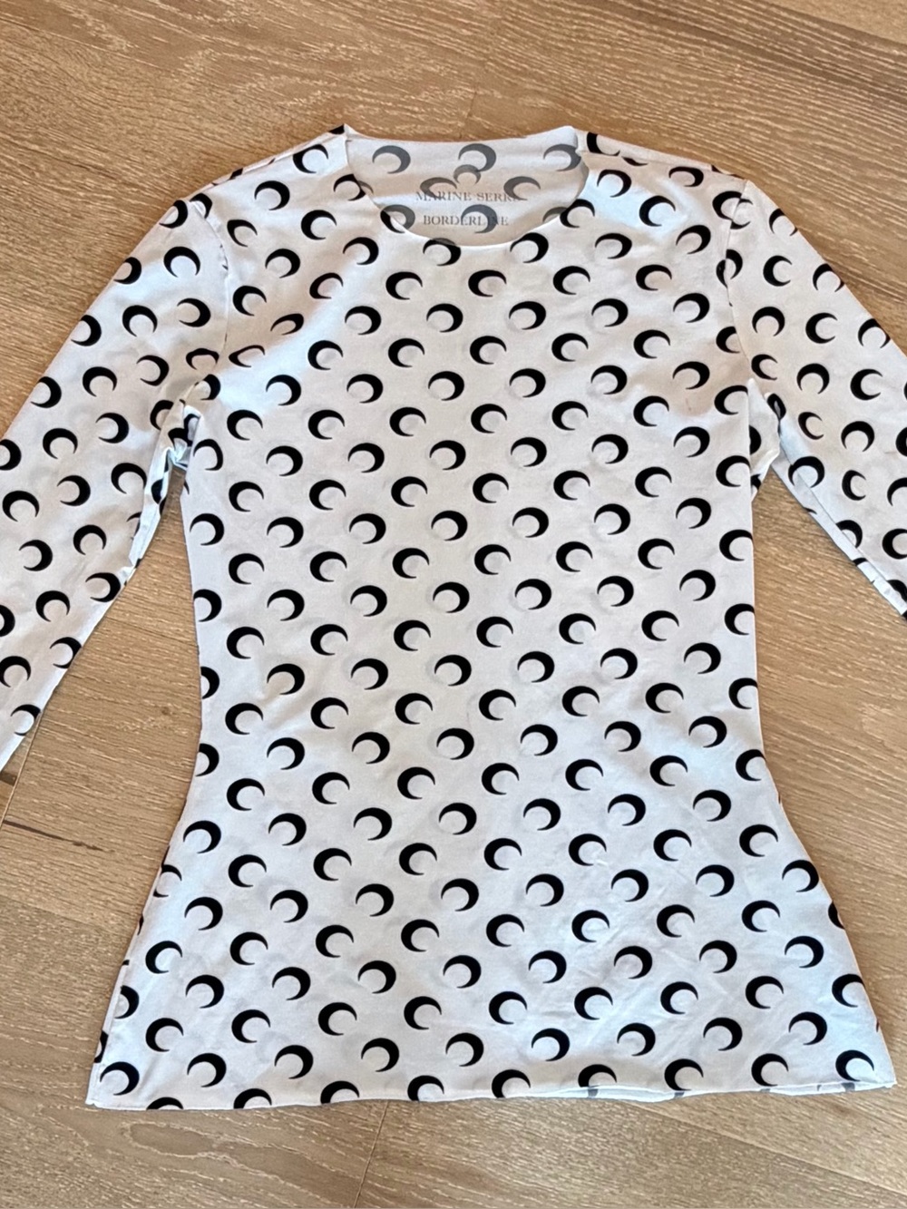 Marine Serre Black Crescent Moon Print Long Sleeve Top - White Base